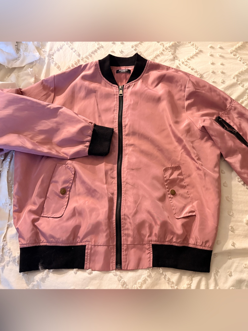 zeagoo Pink Bomber Jacket with Black Trim
